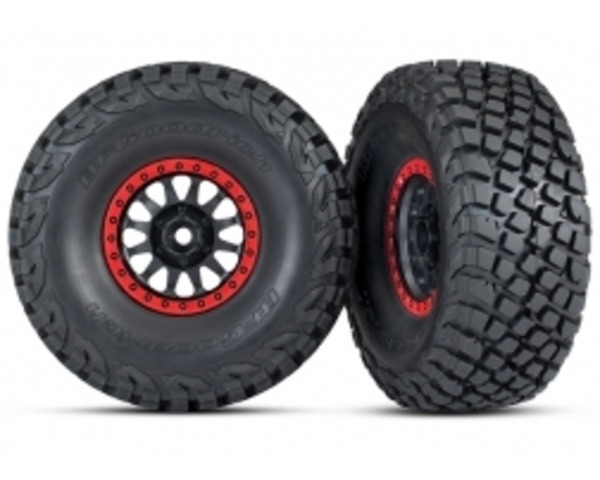 UDR Tires and Wheels - Glued - Black W/ Red Beadlock Trim photo