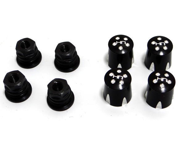 Aluminum Wheel Nut Caps and M4 Nuts (Black)(4) - Mushroom Head photo