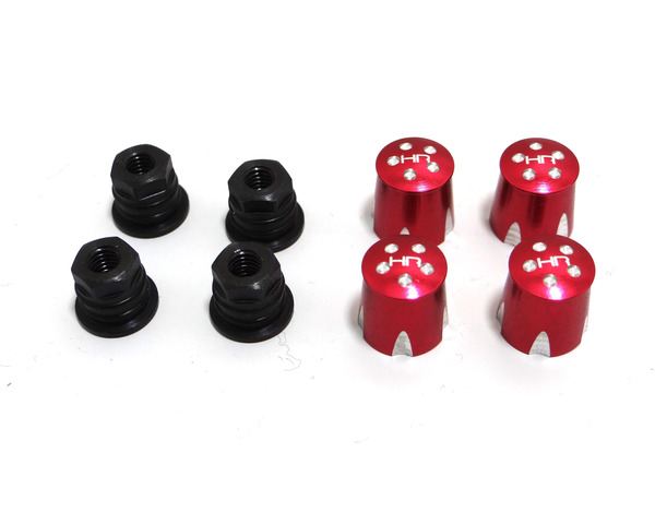 Aluminum Wheel Nut Caps and M4 Nuts (Red)(4) - Mushroom Head photo