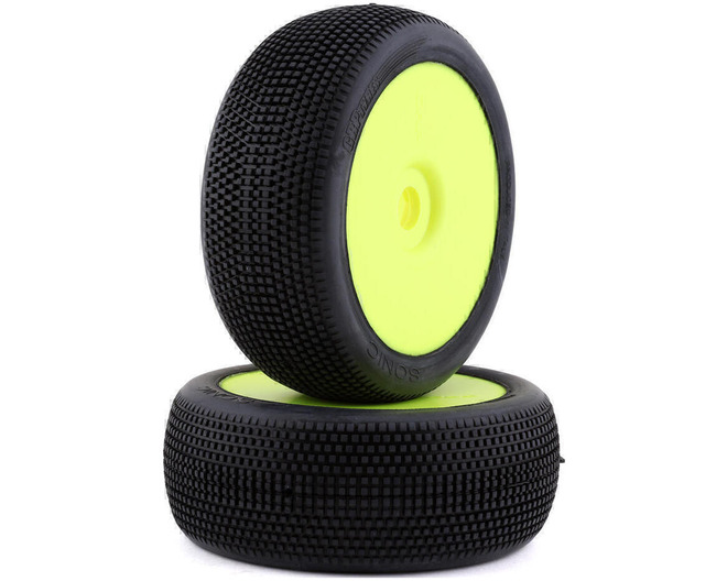 Sonic Pre-Mounted 1/8 Buggy Tires (2) (Yellow) (Extra Soft) photo