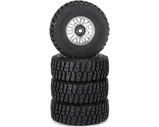 Flat Iron F/R Tires Mounted 12mm Hex Chrome Diablo 4 for Arrma T photo