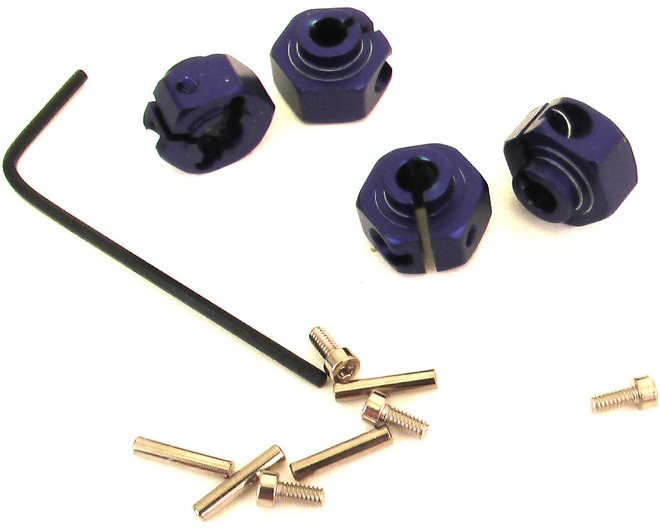 discontinued Aluminum 12mm Clamping Hex Wheel Hubs (Blue)(4)