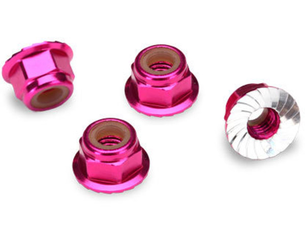 Aluminum Flanged Nylon Locking Nuts Pink 4mm (4) photo