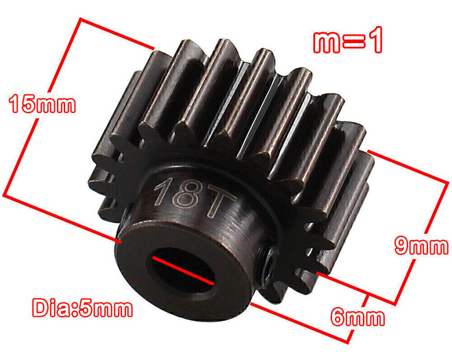 18T EHD Steel Mod 1 Pinion Gear 5mm
