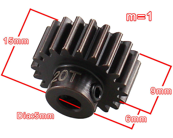 20T EHD Steel Mod 1 Pinion Gear 5mm