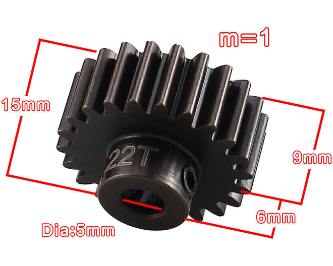 22T EHD Steel Mod 1 Pinion Gear 5mm